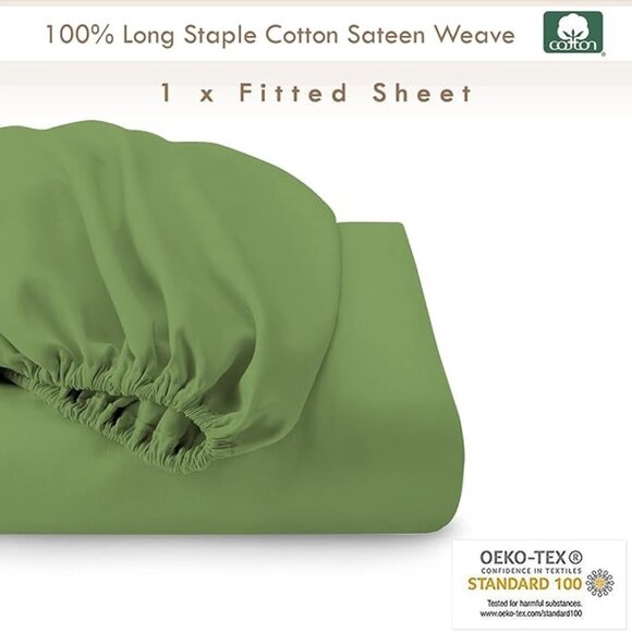 Pizuna Pure 100% Cotton Full Fitted Sheet – New Green – 400 Thread Count NWT - Picture 2 of 3